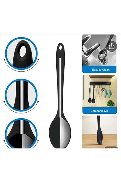 elfnur 2 Pieces Hard Tip Heat Resistant Fireproof Non-Stick 28 cm Silicone Food Spoon Set