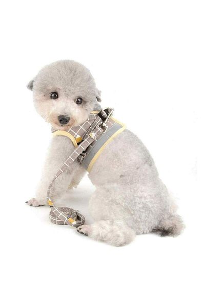 SIKS Harness and Leash Set for Dogs and Cats, Padded Vest, Breathable Material, Size S, Beige, Yellow