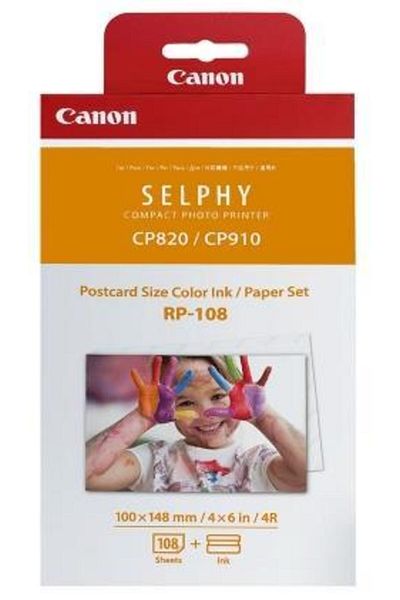 Canon Set Cartus Canon RP-108 Ribon + set hartie pentru Canon Selphy CP910, CP1000, CP1200