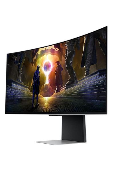 Samsung Monitor OLED curbat pentru gaming de 34", WQHD, 175Hz, 0.03ms, difuzor, argintiu
