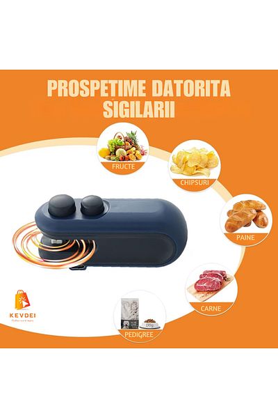 KEVDEI Mini Sigilator Pungi KEVDEI, Portabil, USB-C, Reîncărcabil, Cu Magnet, Tăiere + Lipire, Albastru