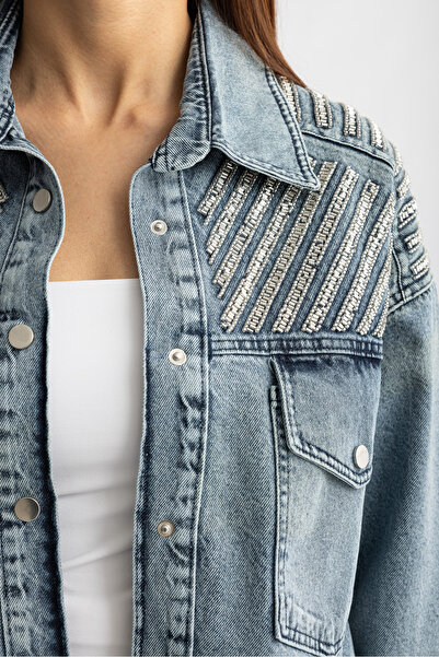 Suede Style 5507 - Jachetă de blugi pentru femei, confortabilă și elegantă, cu broderie cu margele