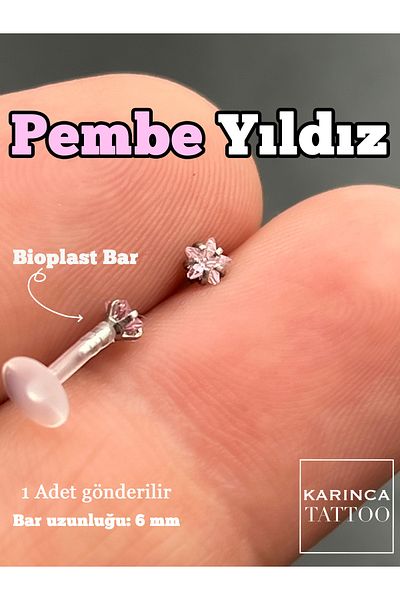 Karınca Piercing Zircon Pink Star Stone Tragus Piercing Bioplast Helix Flat Conch Nose Nostril Lobe Ear Earring