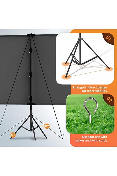 FlashHawk Updated Projector Screen with Stand 100inch, 16:9, 4K HD Projector Screen for Outdoor and Indoor