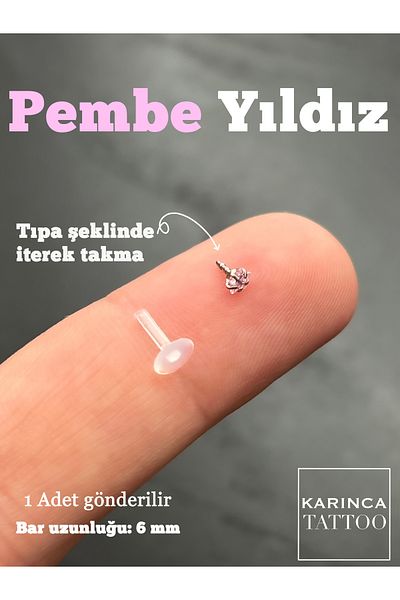Karınca Piercing Zircon Pink Star Stone Tragus Piercing Bioplast Helix Flat Conch Nose Nostril Lobe Ear Earring