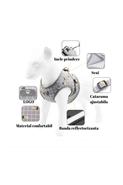 SIKS Harness and Leash Set for Dogs and Cats, Padded Vest, Soft and Comfortable, Size L, Gray