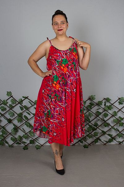 Truva XXL Plus Size Suspender Cotton Patterned Red Dress – up to Size 50