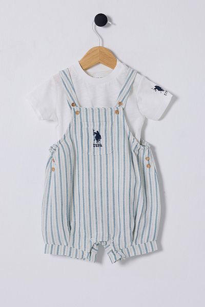 Ugly Duck 06-36 Month Baby Boy Polo White Salopet Double Set - White-Blue