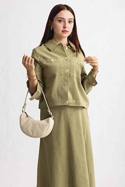 Suede Style 5757 - Κομψό άνετο γυναικείο σετ πουκάμισο-φούστα από λινό