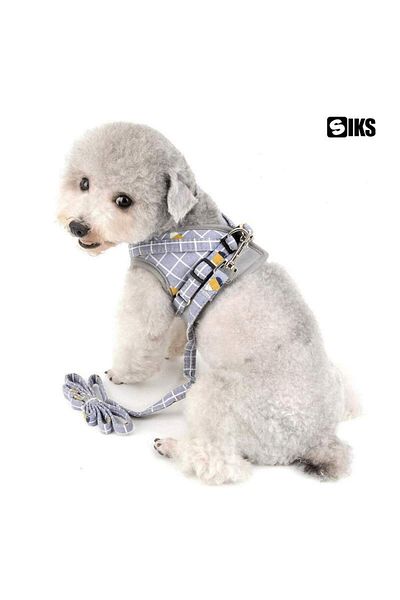 SIKS Harness and Leash Set for Dogs and Cats, Padded Vest, Soft and Comfortable, Size L, Gray