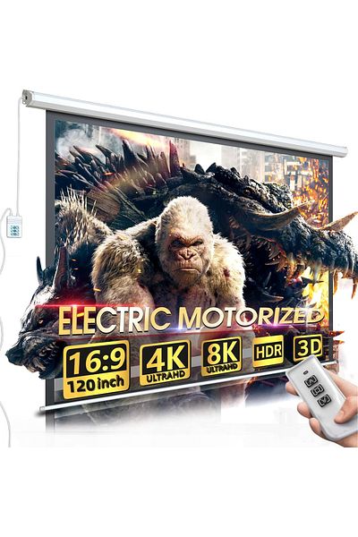 FlashHawk 120 Inch 16:9 Wall Mount Electric Projector Screen with Remote Control For Business/School/Office