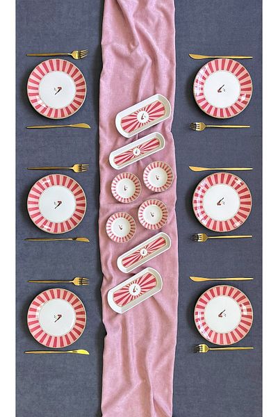 Erbaşlar Love Bird Red Round 14 Piece Luxury Breakfast Set for 6 People Breakfast Set