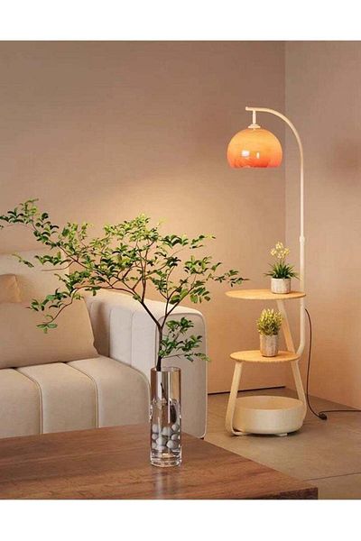 DubaiGallery Floor Lamp for Living Room,Mid Century Tall Lamps with Tea Table & Storage Bucket,Fishing Standing L