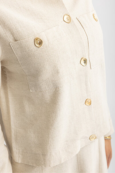 Suede Style 5757 - Κομψό άνετο γυναικείο σετ πουκάμισο-φούστα από λινό