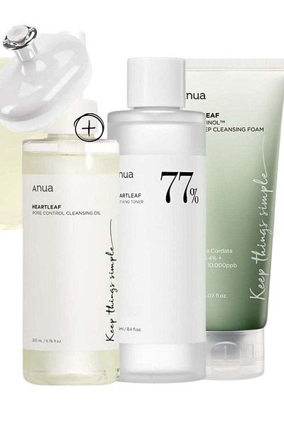 ANUA Heartleaf Pore Purifying Skincare Set - Pore Control Cleansing Oil - Quercetinol Deep Cleansing