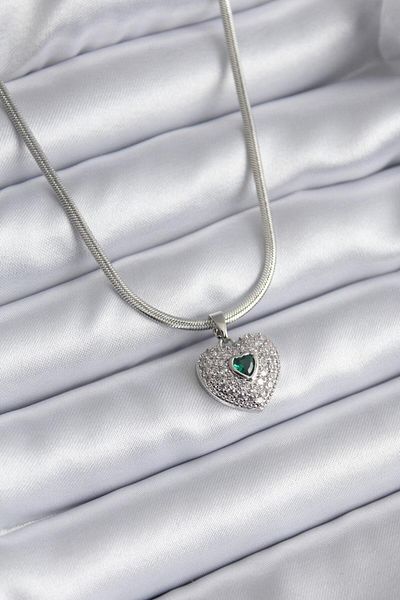 AfraBeauty 316L Steel Silver Color Zircon Stone Heart Model Women's Necklace