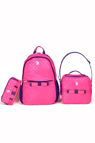 U.S. Polo Assn. SUA Polo Assn. Set școlar din 3 piese plcan24293– Rucsac, cutie de prânz și suport pentru stilou roz