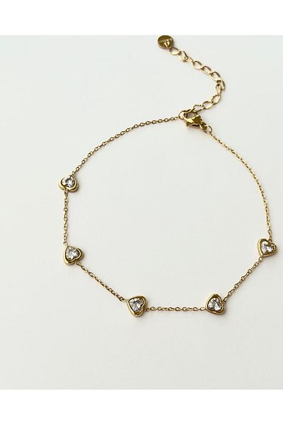 eyla collection Simple Steel Anklet with Heart – Gold Color, Water Resistant