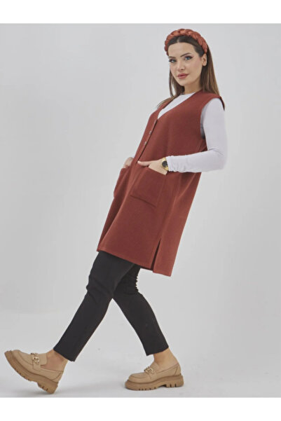 Stilmony Women's Long Seasonal Knitwear Lycra Pocket Button Detailed Casual Vest