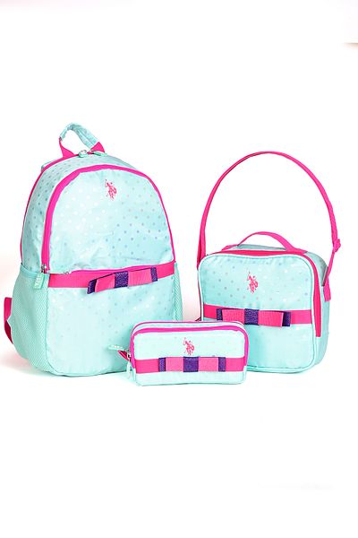U.S. Polo Assn. SUA Polo Assn. Set școlar din 3 piese plcan24287– Rucsac, cutie de prânz și suport pentru stilou turcoaz