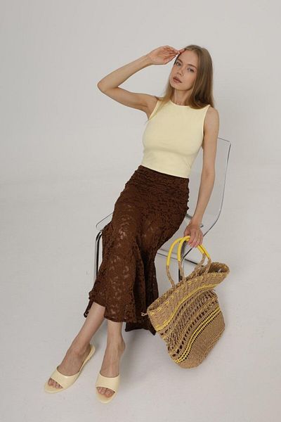 velmorafashion Fusta din dantelă cu talie elastică Mottisfashion - maro