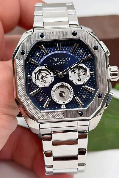 Ferrucci Function Men's Wristwatch, Steel Band & Special Design, 3Atm Water Resistant Silver-Blue Sdfer