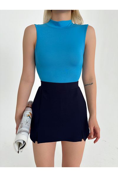 ladyzey tricou fără mâneci cu gât de pescar albastru pentru femei