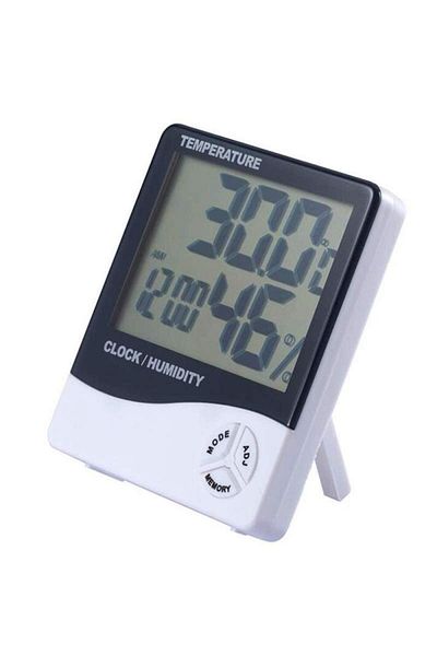SIKS ® digital thermometer with hygrometer and clock, alarm, memory function, desk or wall mount