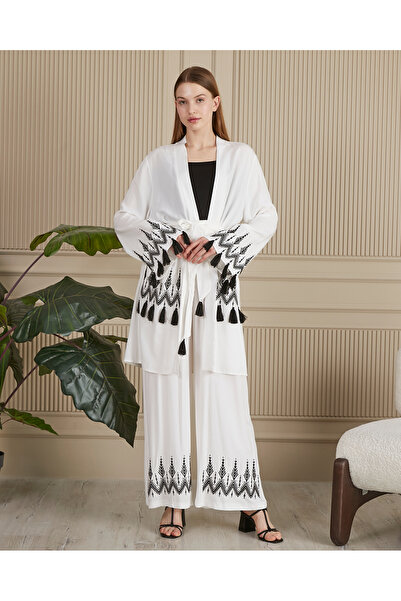 EL jadida Γυναικείο Κεντημένο Ζώνη Plus Size Σετ Λευκό