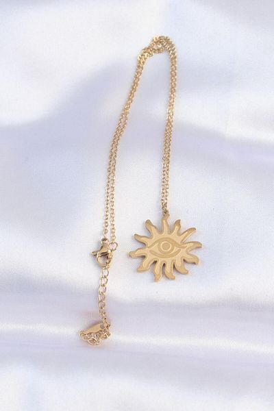 AfraBeauty 316L Steel Chain Gold Color Eye Sun Design Necklace
