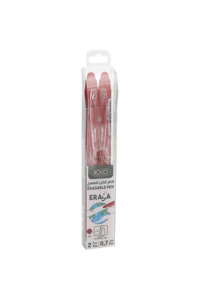 Roco Erasable Ballpoint Pen Set – 2 Pens, 0.7 mm Tip, Red Ink for Clean and Smooth Writing