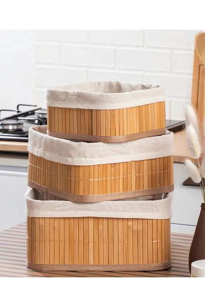 Flash Bazaar Square 3-Piece Basket Bamboo Basket Set Decorative Bathroom Kitchen Organizer Organizer
