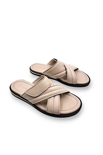 Hammer Jack Ανδρικές παντόφλες Ravello Light Design Comfort Γνήσιο Δερμάτινο Velcro Beige