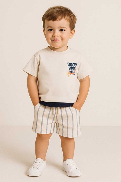 gigigiyim Good Vibes Printed Boy's Suit Navy Blue