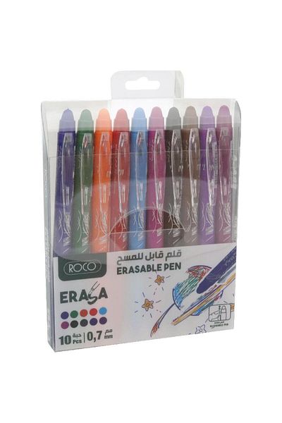 Roco Erasable Ballpoint Pen Set – 10 Pens, 0.7 mm Tip, Assorted Colors for Smooth Writing