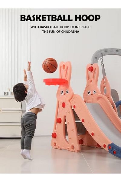 FULLJOY Slide with swing, each rabbit shape with a basketball hoop 3*1. FJY-176