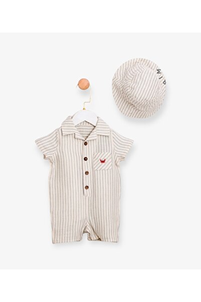 LİTTLE ANGELS Erkek Bebek Yazlık Tulum ve Şapka Takım