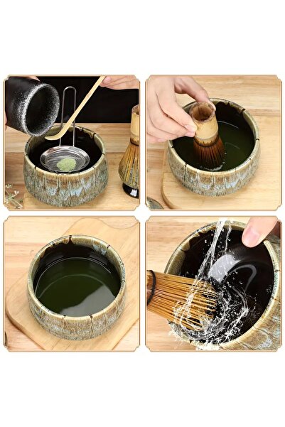 Safron 6 Piece Matcha Ceremony Set Green- Traditional Japanese Tea Making Kit, Bamboo Whisk