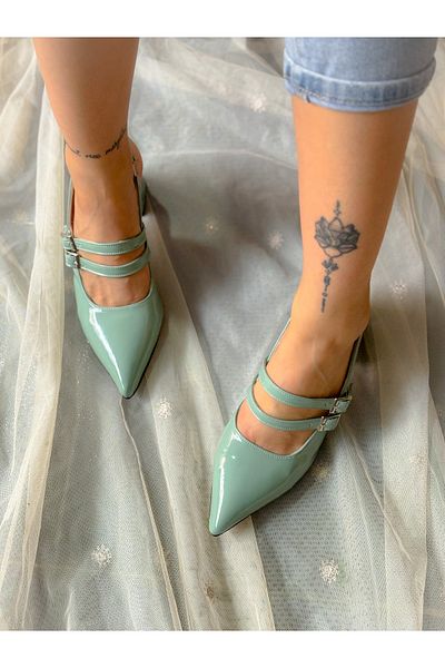 BERFONA Ceyl Green Patent Leather Tape 5 cm Heel Sandals