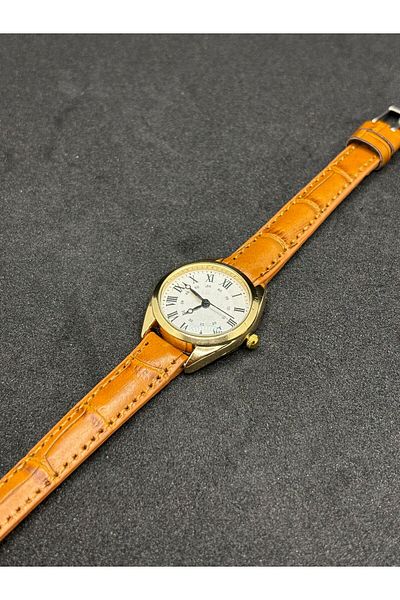 Brality Classic Roman Numeral Women's Wristwatch – Gold Color Case & Tan Genuine Leather Strap 0152