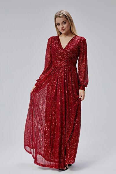 HELVEYS Μακρύ βραδινό φόρεμα με παγιέτες, διπλό στήθος, μακρυμάνικο και εσωτε...