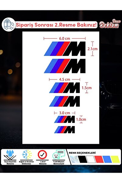 Onur Reklam BMW M Logolu Kaliper Sticker – 6'lı Set – Isıya ve Suya Dayanıklı