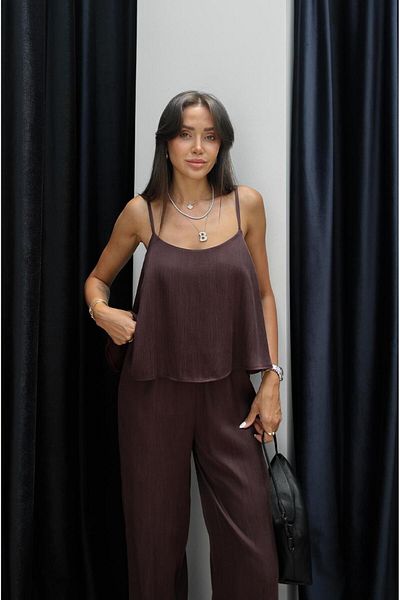 Havoş Plum Lyocell Blended Suspender Blouse Pants Set
