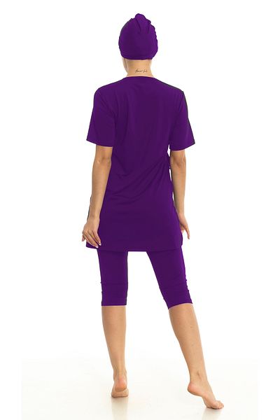 Differend Semi-Covered Short Sleeve Hijab Swimsuit with Ruffle Details