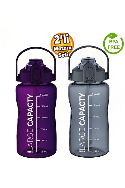 ROYALGROSS Healthy Polycarbonate 1.5L Water Bottle - with Straw, Portable, Gray Purple Color, Large Capacity Water Bottle