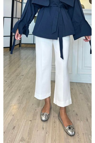 Butik Pantaloni de scuba cu cusături în față ALB