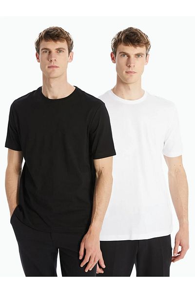 LC Waikiki LCWAIKIKI Κλασικό μαύρο μπλουζάκι με κοντό μανίκι για άντρες 2 πακέτο