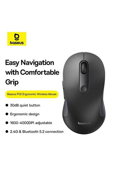 Baseus Mouse Wireless Baseus F02, Bluetooth/Wi-Fi, 4000 DPI (Black)