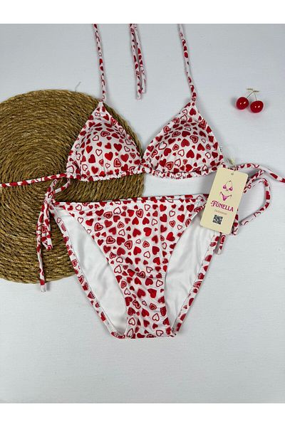 FUNELLA Lycra Heart Patterned Triangle Stylish Women's Bikini Set