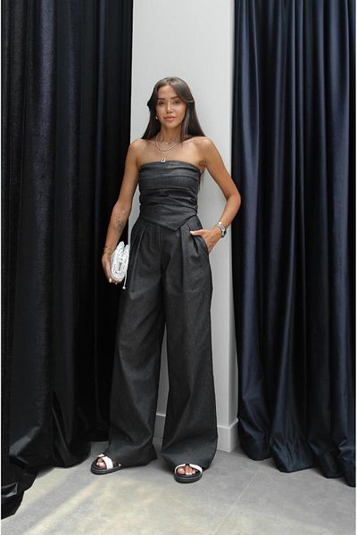 Havoş Dark Navy Blue Strapless Denim Suit